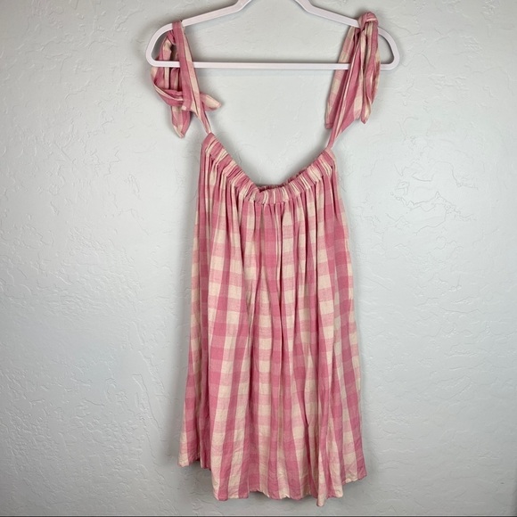 ASOS Swim Pink Gingham Print Shoulder Tie Beach Cover Up Mini Dress NWT Size 0 - Picture 8 of 10